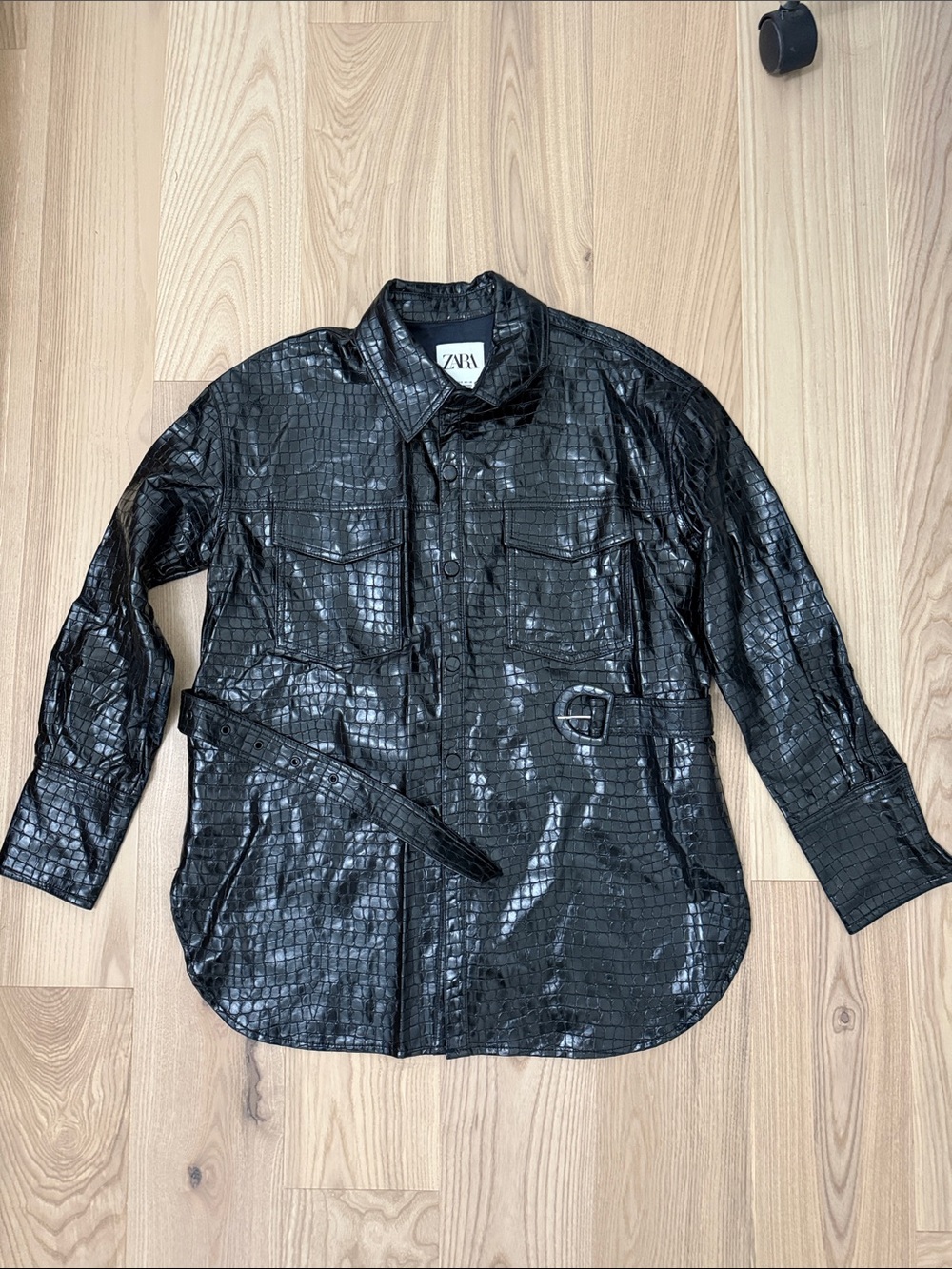 Zara Black Croc-Effect Shirt Jacket